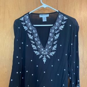 Black/White Cotton 3/4 Length Sleeve Tunic
